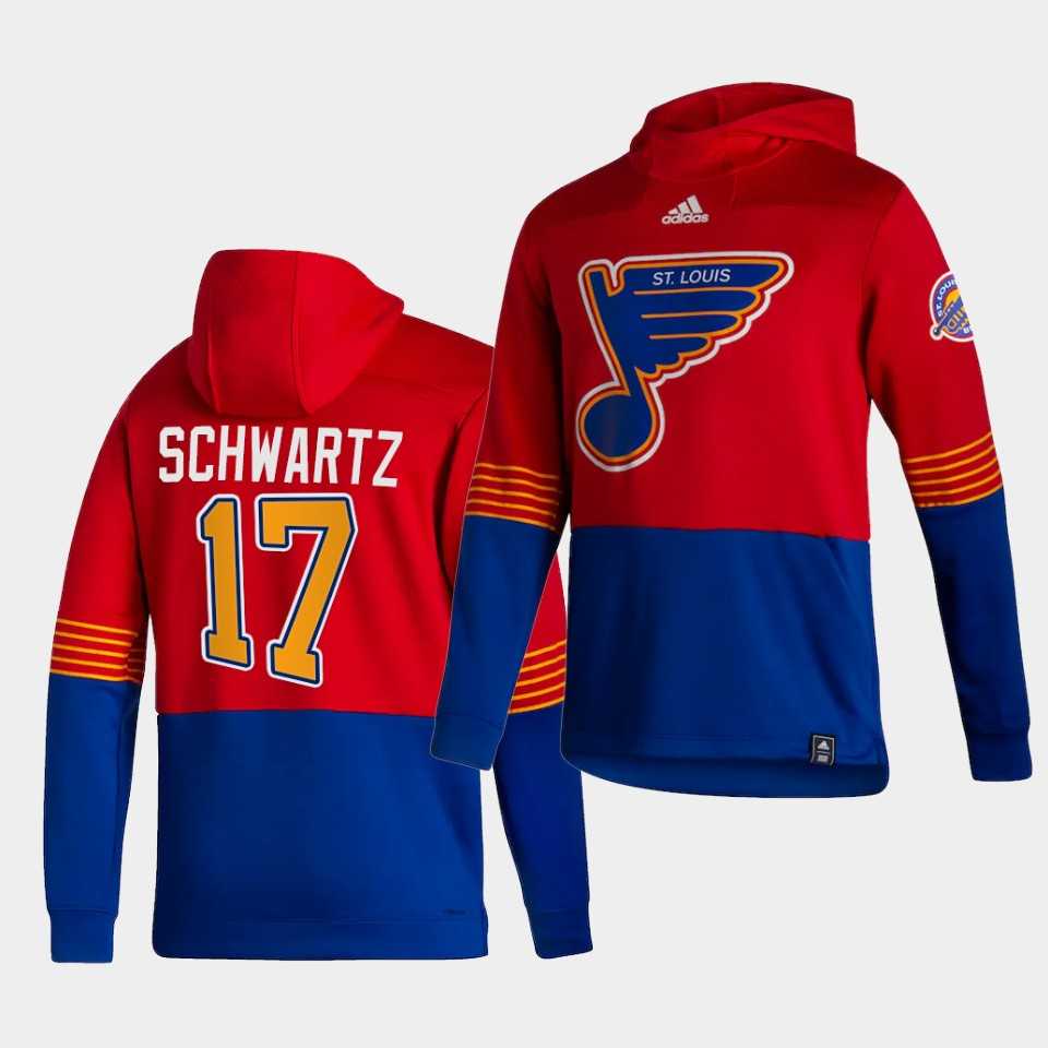 Men St.Louis Blues 17 Schwartz Red NHL 2021 Adidas Pullover Hoodie Jersey